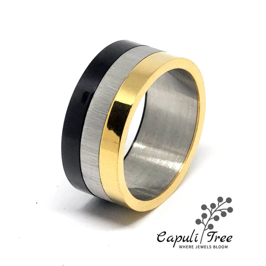 Black Silver & Gold Ring Band