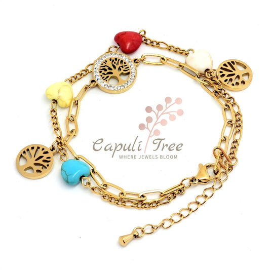 18K GOLD PLATED STAINLESS STEEL "TREE OF LIFE" BRACELET