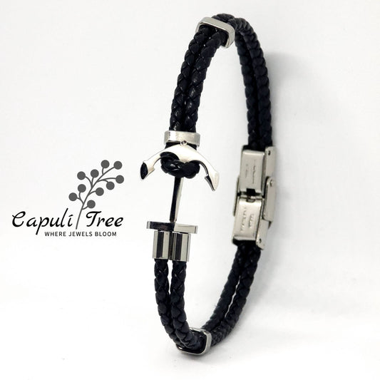 Black & Silver Anchor Bracelet
