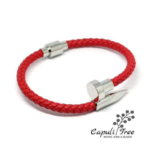 Red Leather & Nail Bracelet